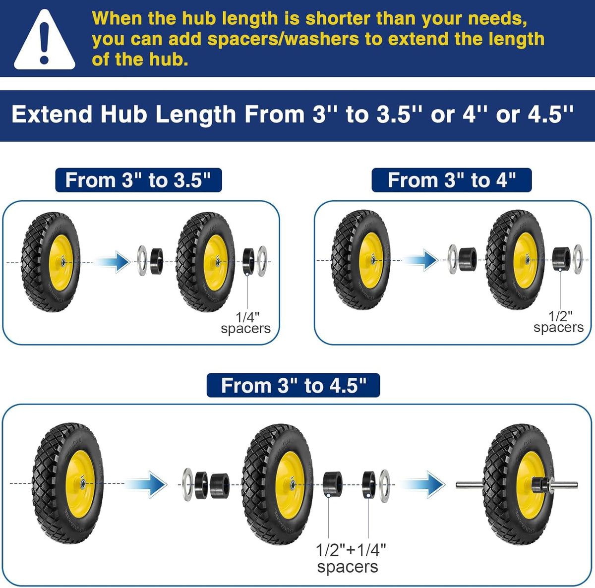 MaxAuto Wheelbarrow Tires 4.80 4.00-8 Flat-Free Tire and Wheel 16 Inch Solid Tires w/Grease