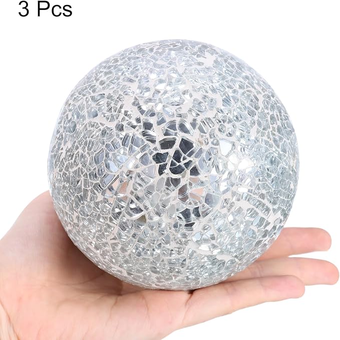 uxcell 4" Decorative Balls, 3 Pcs Mosaic Glass Balls, Decorative Table Sphere Orbs, Centerpiece