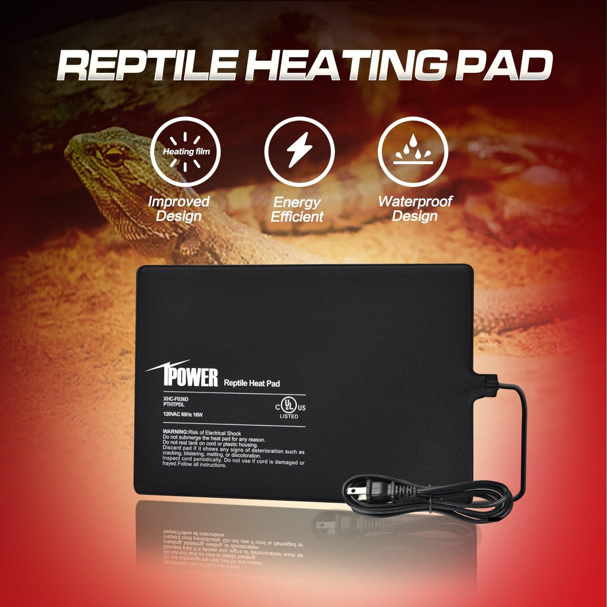 iPower 8 by 12-Inch 16W Reptile Heat Mat, LCD Digital Aquarium Thermometer, Under Tank Warmer
