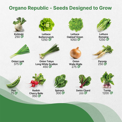 Organo Republic 25 Winter Vegetable & Green Seeds Variety Pack for Outdoors & Indoor Home Gardening