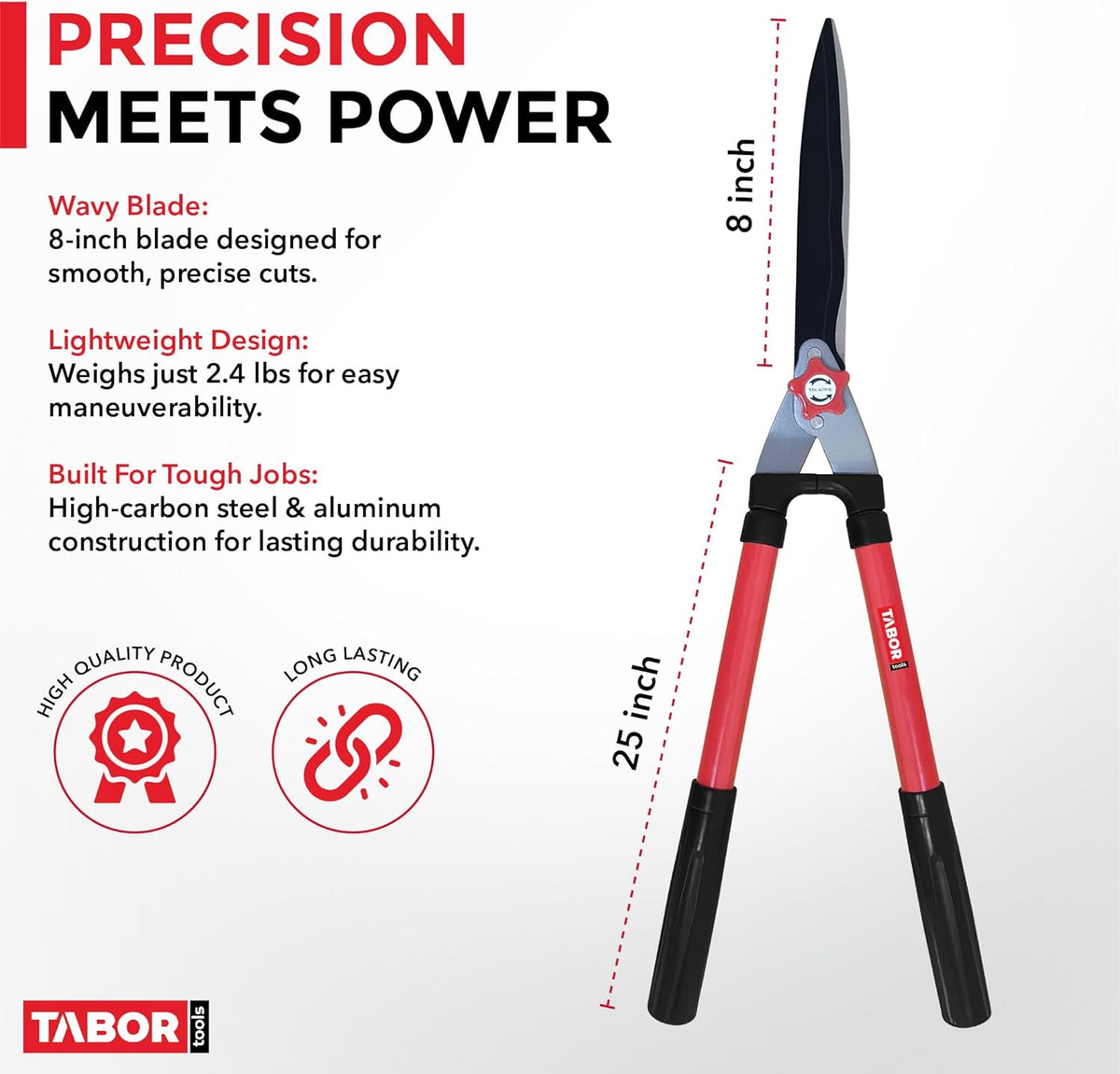 TABOR TOOLS B620A Hedge Shears with Wavy Blade for Trimming Borders, Boxwood, and Bushes, Manual