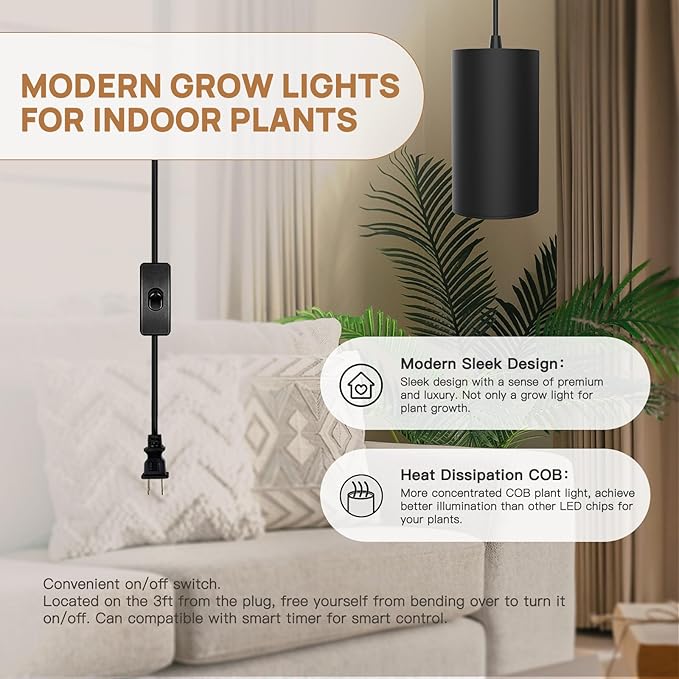 STERREN Plant Grow Light,Led Pendant Light for Indoor Plants,Full Spectrum Hanging Grow Lights with
