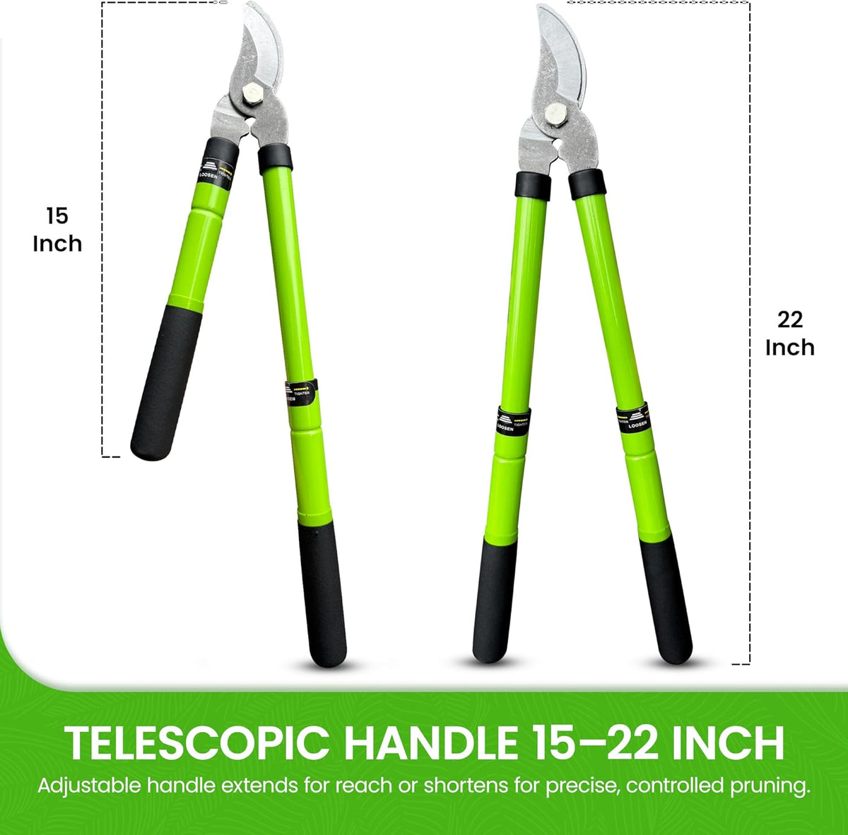 Garden Guru Bypass Loppers Tree Trimmer Clipper w/Telescopic Handle 15–22" - High Carbon Steel