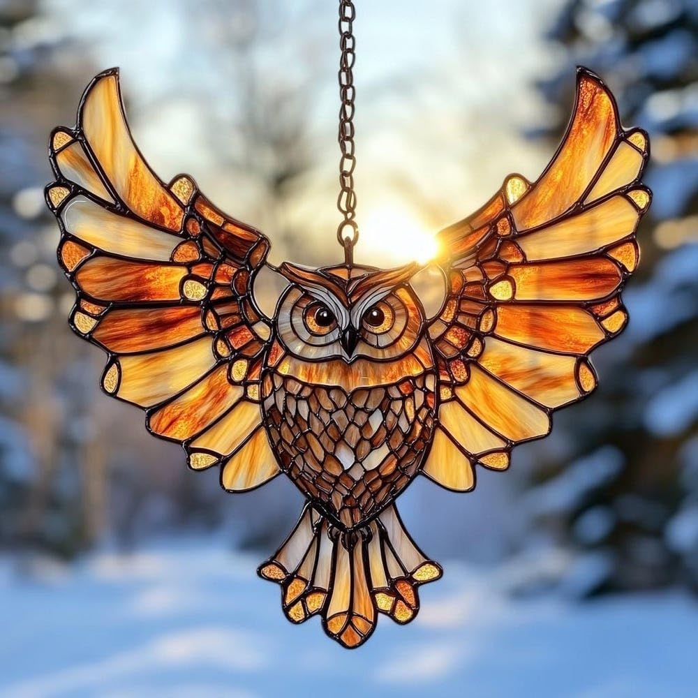 Mandala Owl Acrylic Suncatcher Stained Glass Effect Window Car Hanging Christmas Ornament Indoor