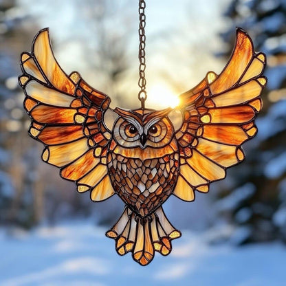 Mandala Owl Acrylic Suncatcher Stained Glass Effect Window Car Hanging Christmas Ornament Indoor