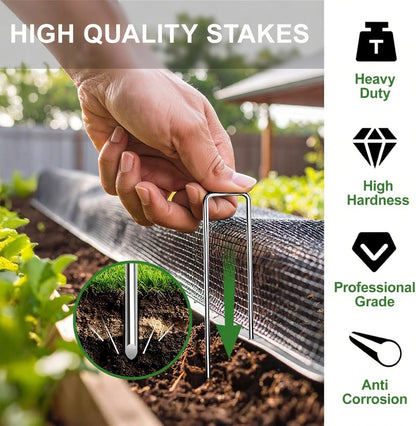 6 Inch Garden Stakes, 50 Pack Landscape Staples Anti-Rust 11 Gauge Galvanized Ground Stakes Pins