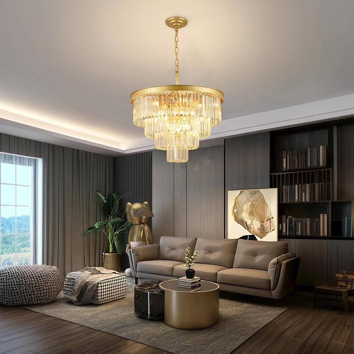 Crystal Chandeliers for Dining Room Lights Fixture Over Table, 15 Lights Gold Modern Chandeliers
