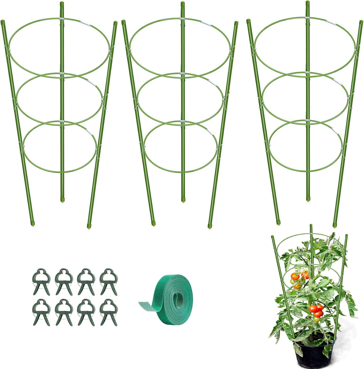 KLS 3 Pack Tomato Cage for Pots Plant Support, Upgrade 24 Inches Tomato Cages for Garden, Pepper