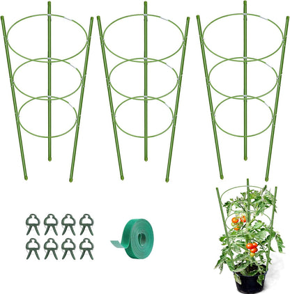 KLS 3 Pack Tomato Cage for Pots Plant Support, Upgrade 24 Inches Tomato Cages for Garden, Pepper