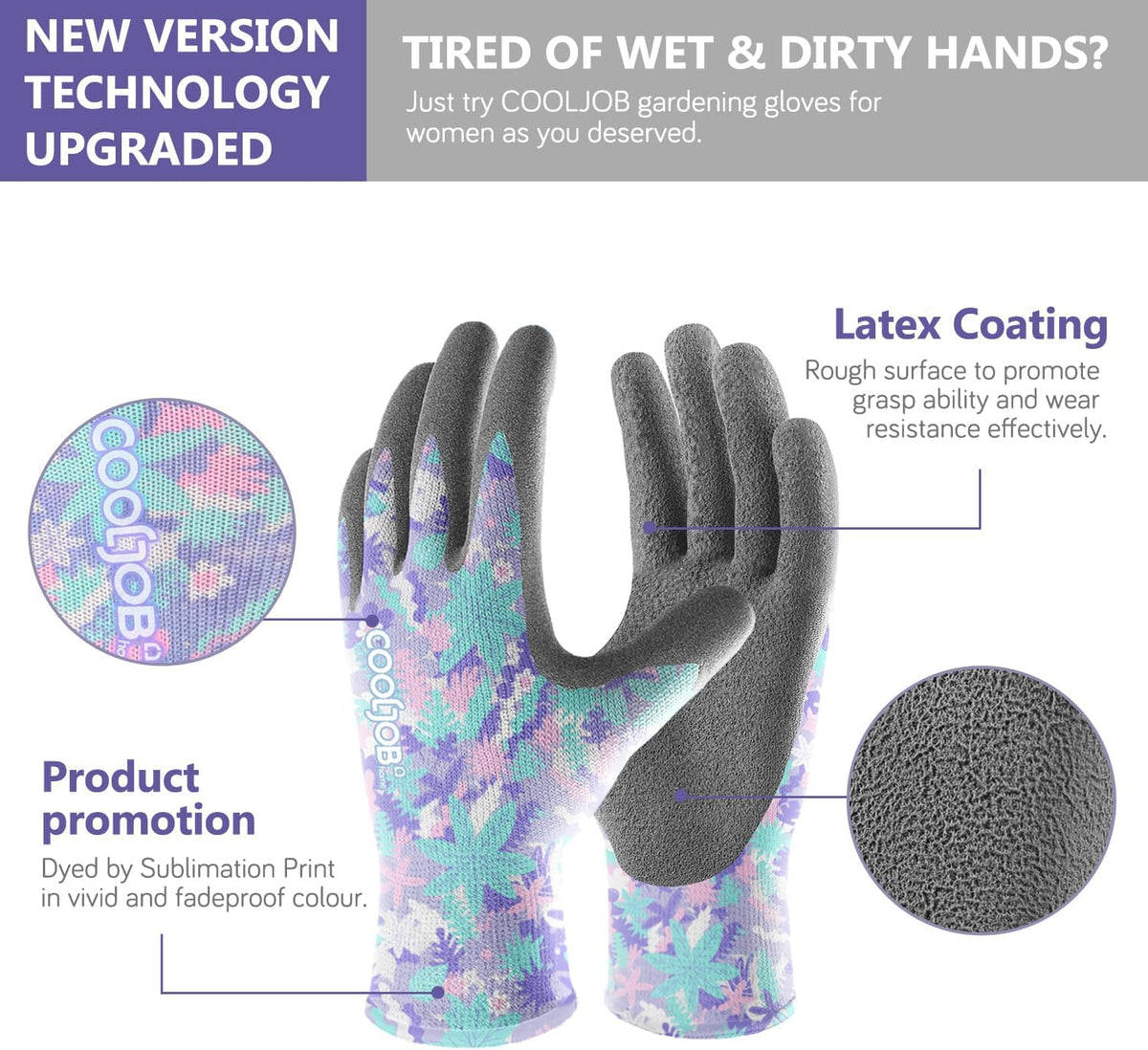 COOLJOB 6 Pairs Colorful Gardening Gloves for Women Ladies, Breathable Rubber Coated for Yard