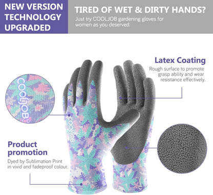 COOLJOB 6 Pairs Colorful Gardening Gloves for Women Ladies, Breathable Rubber Coated for Yard