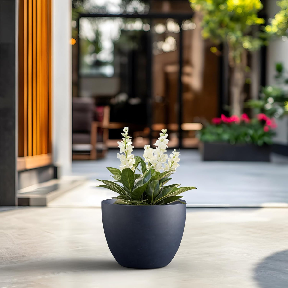 Kante 14.2 Inch Round Concrete Planter - Classic Large Indoor/Outdoor Plant Pot with Drainage Hole