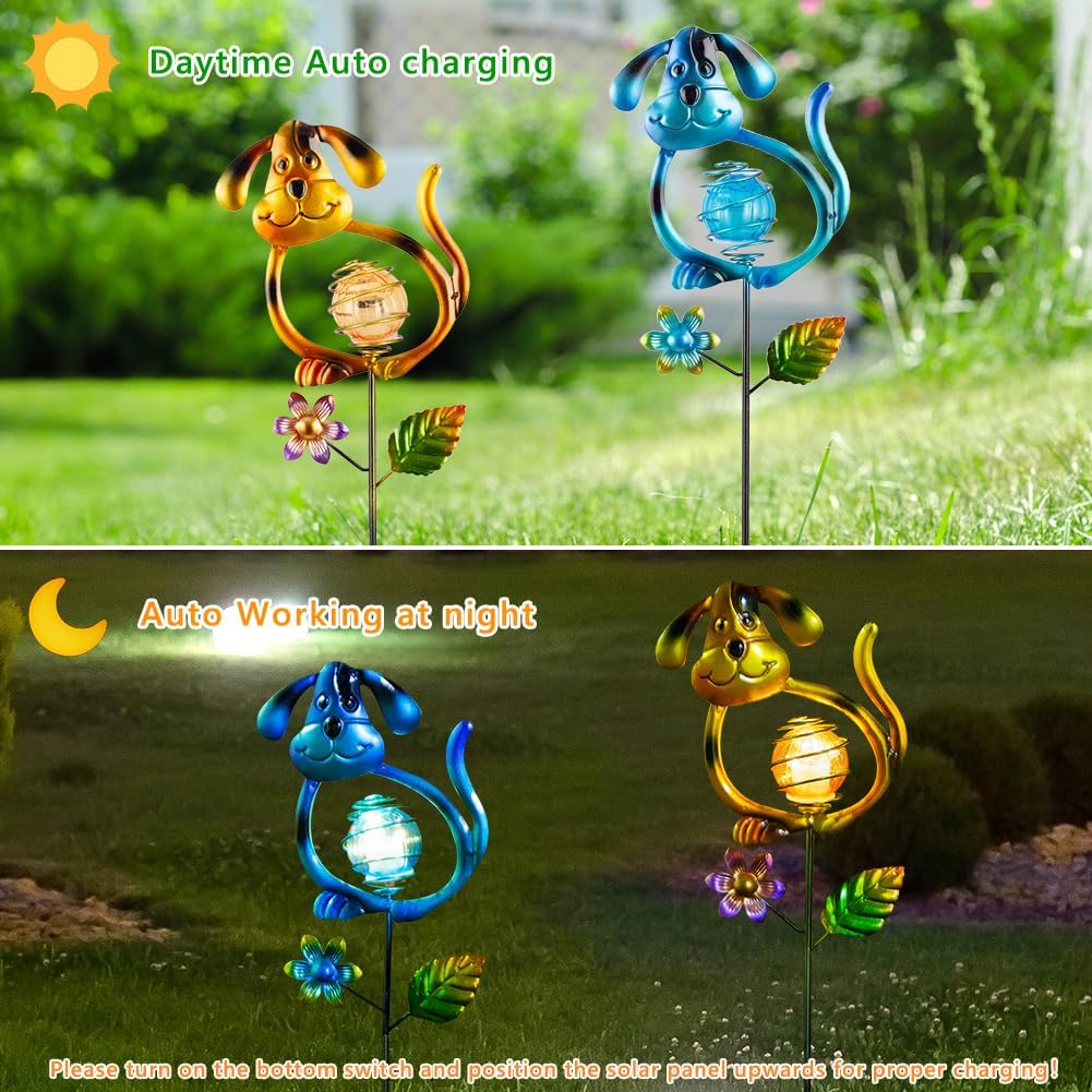 Solar Outdoor Garden Lights,27.4''H Solar Dog Statues Outdoor Lights,Waterproof Solar Decorative