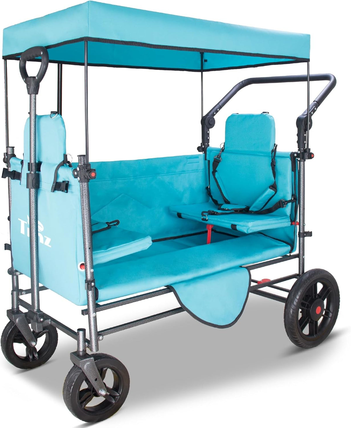 TMZ Collapsible Wagon Cart with Side-Opening Seat Conversion Design, Foldable Utility Wagon with 2