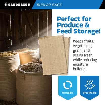 Sandbaggy Large Burlap Bags 18" x 30" - Burlap Bags for Planting/Gardening (Pack of 10)