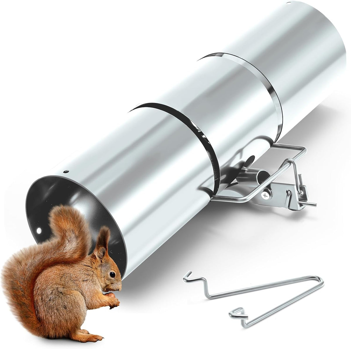 Qualirey Stainless Steel Tube Squirrel Trap Rust Resistant Trap 4.5'' in Diameter with a Setting