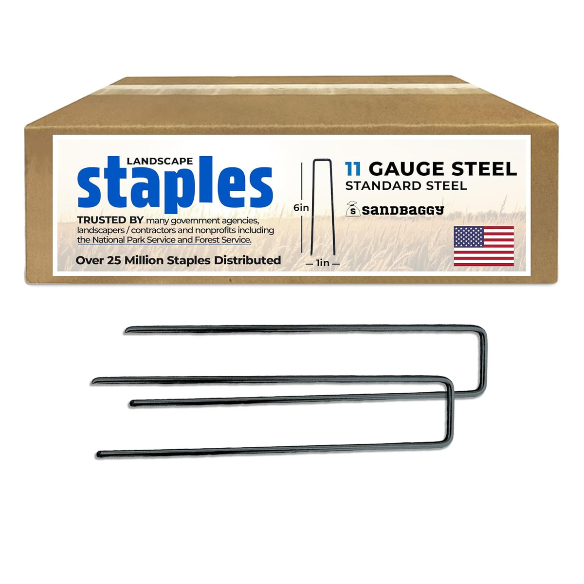 Sandbaggy USA Made 6-inch Landscape Staples - Garden Stakes - Landscaping Fabric, Netting, Sod