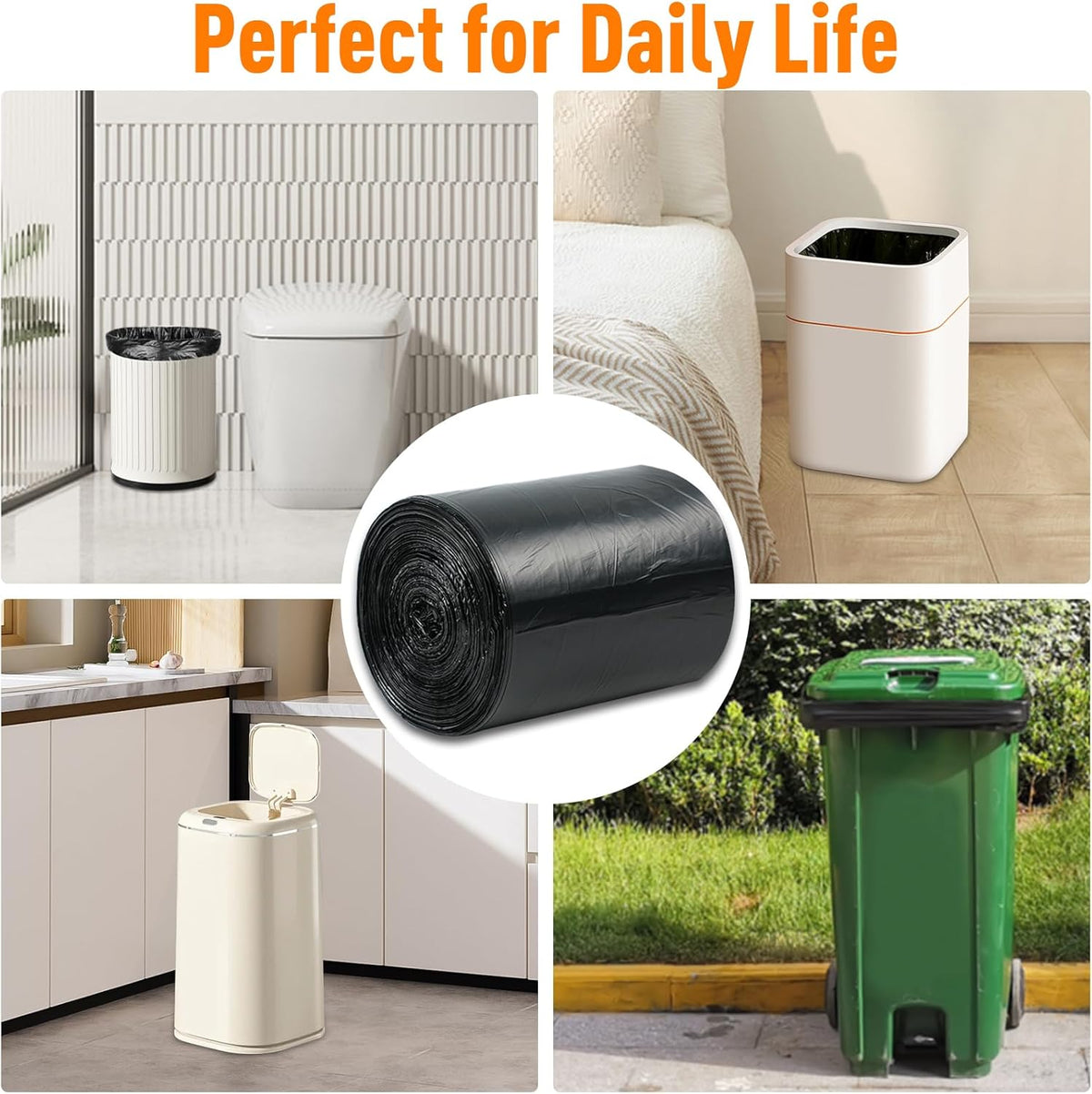 O2frepak 8 Gallon Multipurpose Tear-Resistant Trash Bags,Heavy Duty,Tastless and Black Garbage Bags