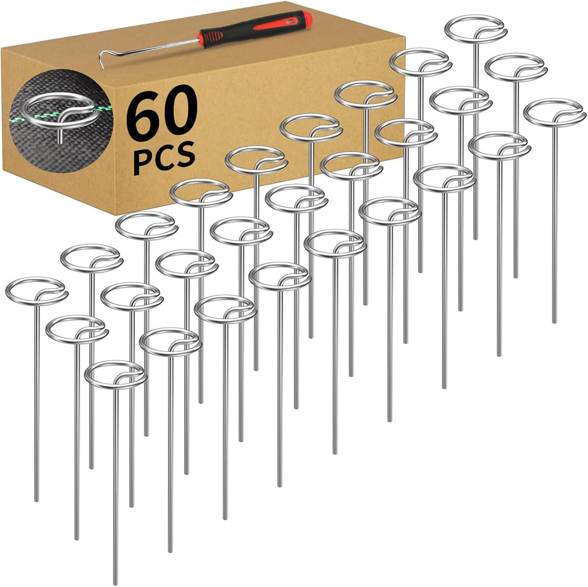 60 Pcs 6 Inch Landscape Fabric Staples, Tensile Strength 450-500Mpa -Non-Bending Garden Stakes
