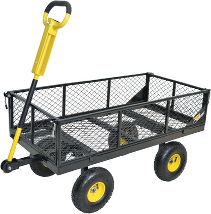 950 lbs Steel Garden Cart, Heavy Duty Yard Utility Wagon with 10" Pneumatic Tires, Removable Mesh