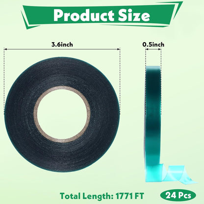 24 Pcs Stretch Tie Tape, 150 Feet x 1/2" Wide Reusable Garden Plant Ties Green Tapes for Plants