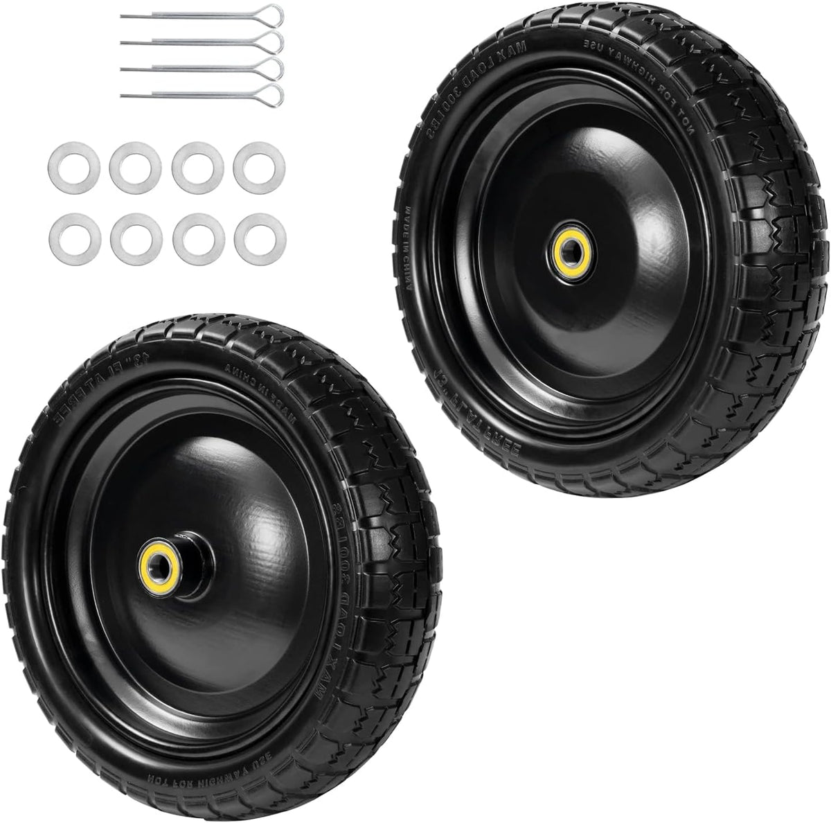 13" Tire Compatible with Gorilla Cart, 4.00-6 Flat Free Solid Tire and Wheel (Solid Polyurethane)