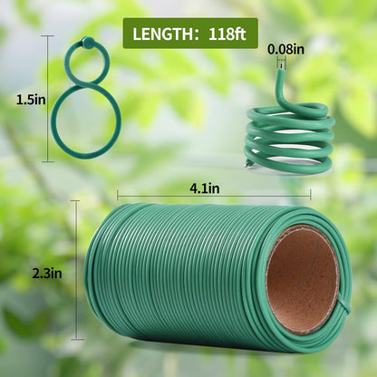 118ft Soft Green Twist Garden Ties with 20PCS Clips for Plants - 2mm Diameter