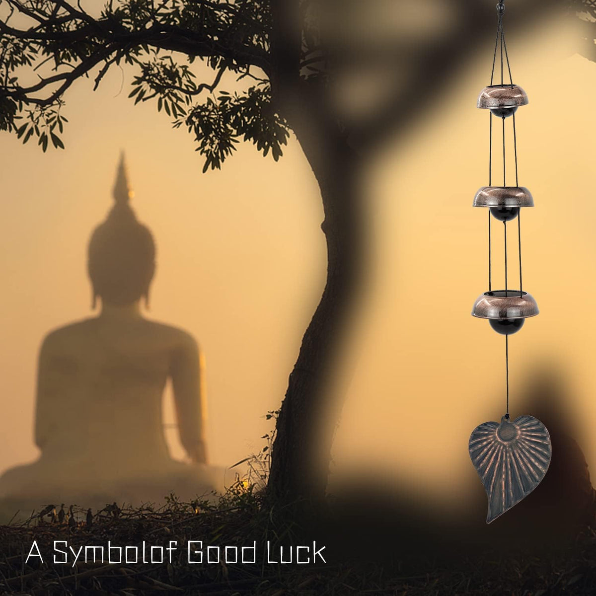Three Cooper Leaf Temple Wind Chime,Wind Chimes with 3 Bells, Feng Shui Wind Chimes for Home Yard
