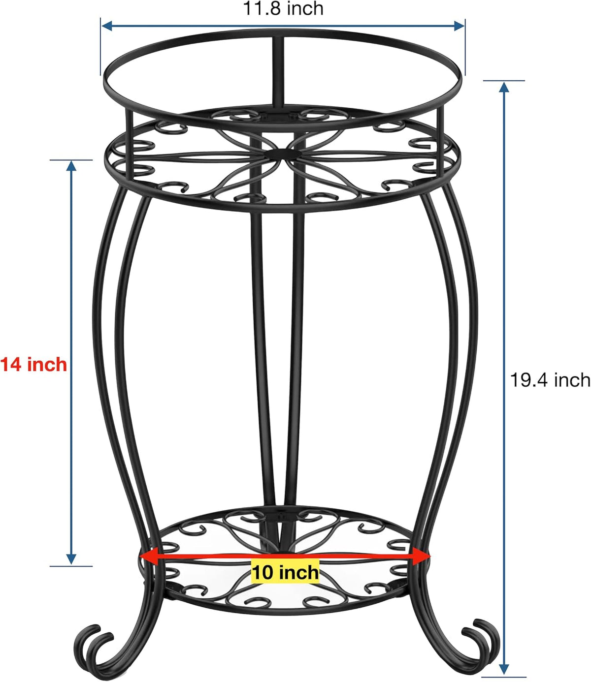 FaithLand Plant Stand, Heavy Duty Metal Planter Holder Indoor Outdoor, 2 Tier Round Potted Supports