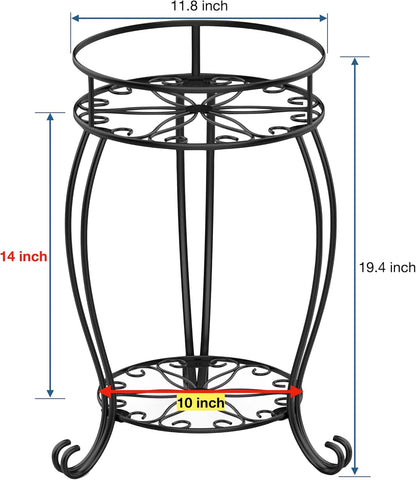 FaithLand Plant Stand, Heavy Duty Metal Planter Holder Indoor Outdoor, 2 Tier Round Potted Supports