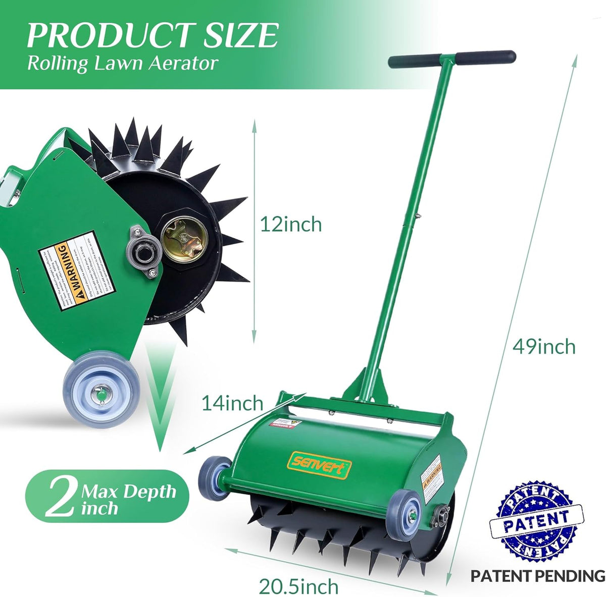 Rolling Lawn Aerator, Heavy Duty Push Spike Aeration Tool Up to 55 lbs, Manual Rotary Grass Aerator