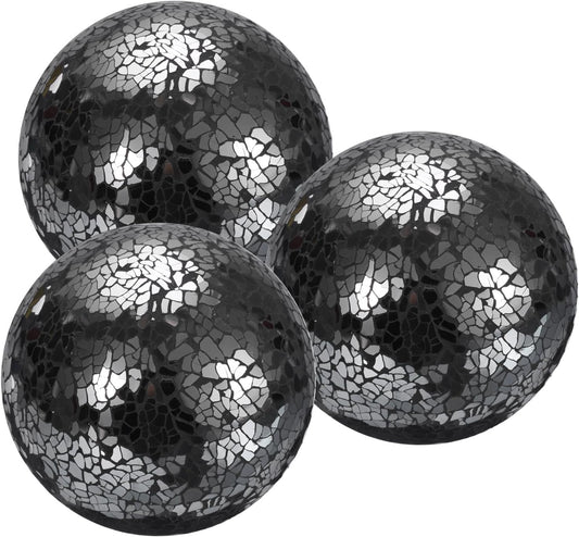 uxcell 4" Decorative Balls, 3 Pcs Mosaic Glass Balls, Decorative Table Sphere Orbs, Centerpiece