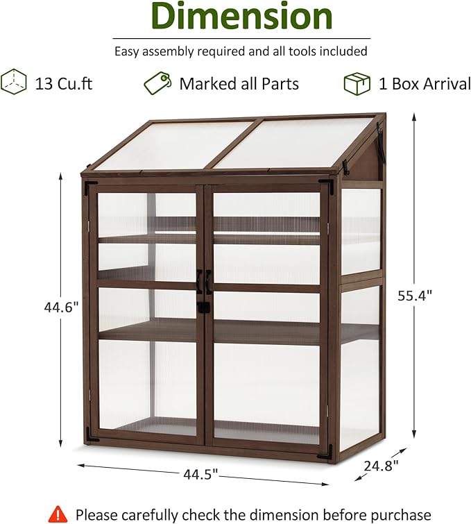 Macrout Cold Frame Greenhouse, Large Wooden Greenhouse Cabinet, Garden Cold Frame with Adjustable
