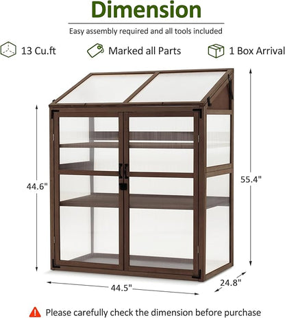 Macrout Cold Frame Greenhouse, Large Wooden Greenhouse Cabinet, Garden Cold Frame with Adjustable