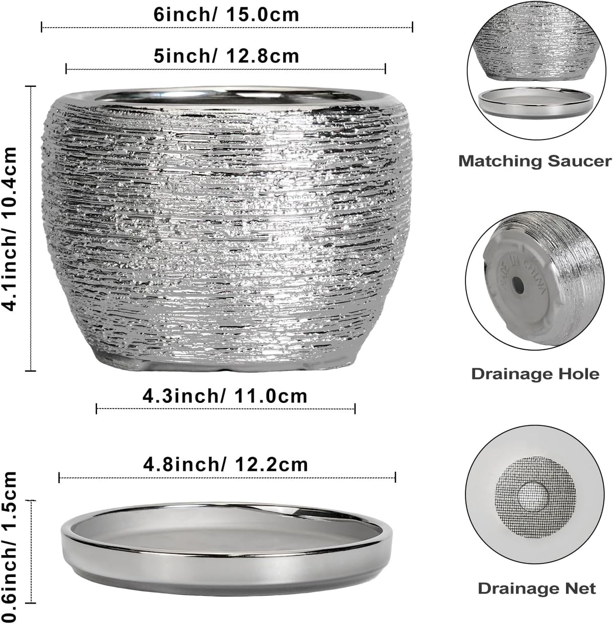 SQOWL Ceramic Plant Pots - 6 Inch Planter for Indoor Outdoor Plants, Modern Round Flower Pots with