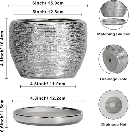 SQOWL Ceramic Plant Pots - 6 Inch Planter for Indoor Outdoor Plants, Modern Round Flower Pots with