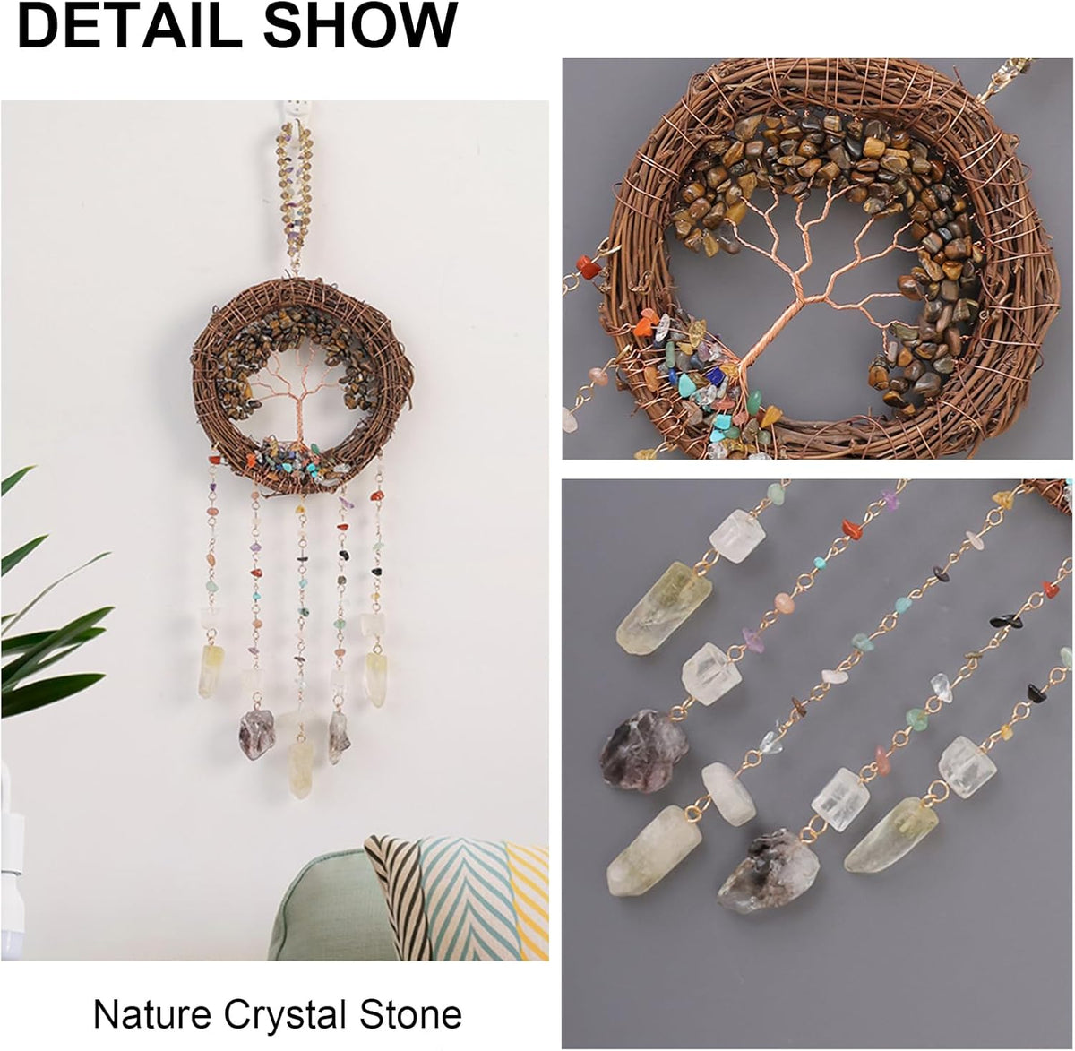 TUOKING Crystal Suncatchers for Window Tree of Life Brown Crystals Vine Wreath Sun Catchers Rainbow