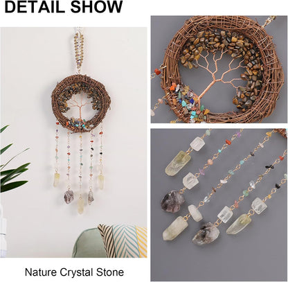 TUOKING Crystal Suncatchers for Window Tree of Life Brown Crystals Vine Wreath Sun Catchers Rainbow