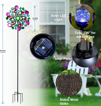 360° Wind Spinners Outdoor with Solar Lights Colorful Dots Garden Decor Yard Lawn Art Decor for