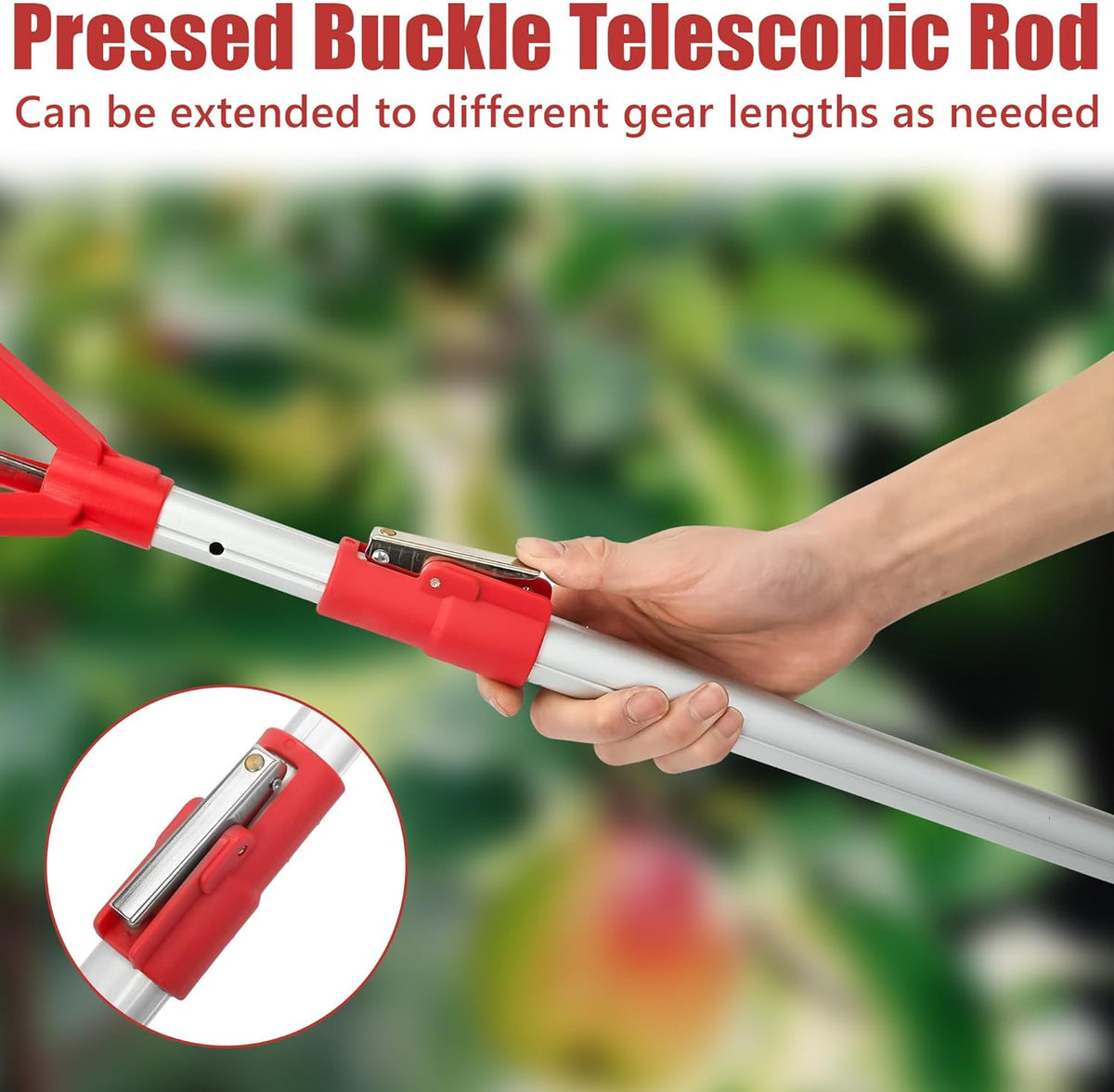 Adjustable Fruit Picker Extension 51"-91" Aluminum Telescoping Pole, Multi-Function Fruit Grabber