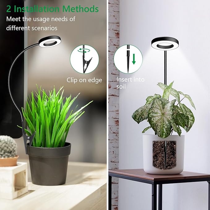 Clip on Grow Light, 6000K Halo Plant Lights for Growing Small Plants, LED Full Spectrum Grow Lamp