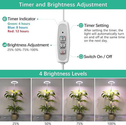 LORDEM Full Spectrum LED Grow Lights, Brightness Adjustable Plant Lamps with Auto On/Off Timer