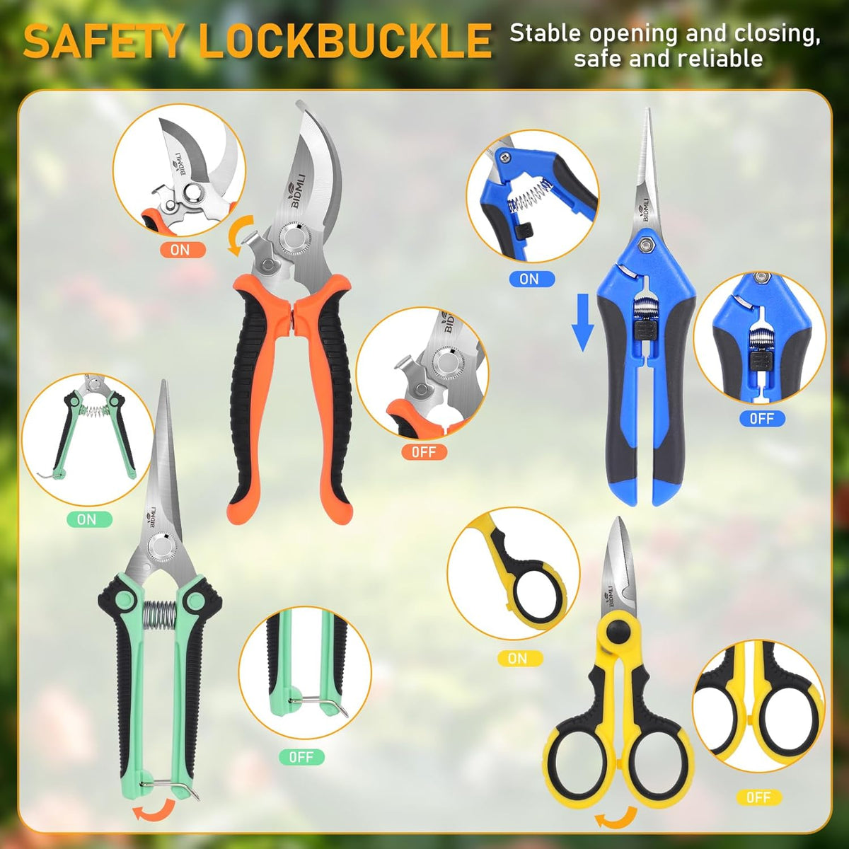 4-Pack Multifunctional Garden Scissors Set-BIDMLI Stainless Steel Pruning &Floral Shears with