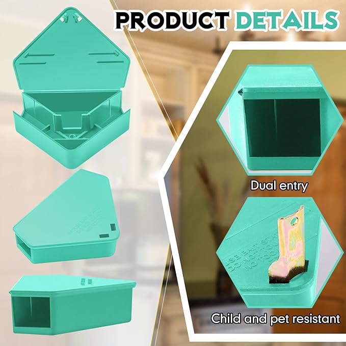 Qualirey 36 Pcs Mice Station with Key Triangle Bait Station Reusable Rodent Trap Bait Box, Keeps