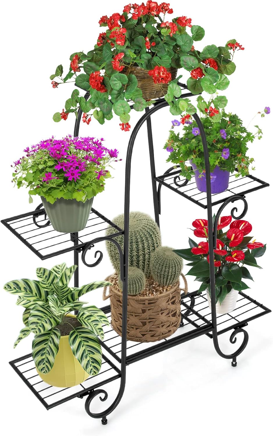 S AFSTAR 6-Tier Metal Plant Stand, Heavy-Duty Plant Display Stand Rack w/ Adjustable Footpads