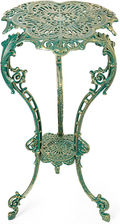 Sungmor Vintage Cast Iron Plant Stand - Ornate Green Pedestal Table for Indoor Outdoor Garden