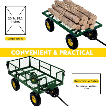 Steel Garden Cart, 2-in-1 Heavy Duty Utility Wagon 900 LBS Capacity Carts with Removable Mesh Sides