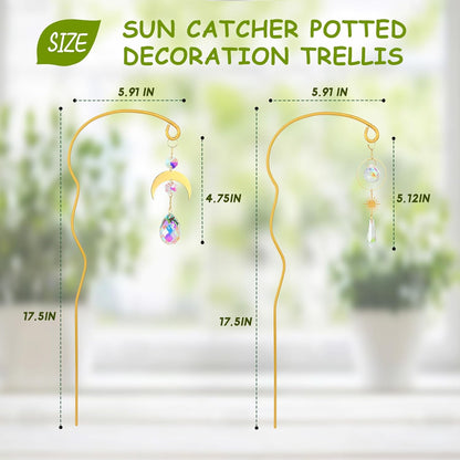 Plant Trellis for Potted Plants with Colorful Crystal Sun Catcher, 17.5 Inch Metal Plant Stakes for