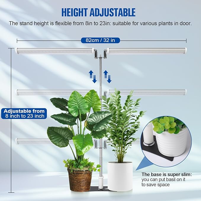 JCBritw Standing LED Grow Light，Adjustable Dual Head T12 Bar Plant Light, White 6500K Full Spectrum