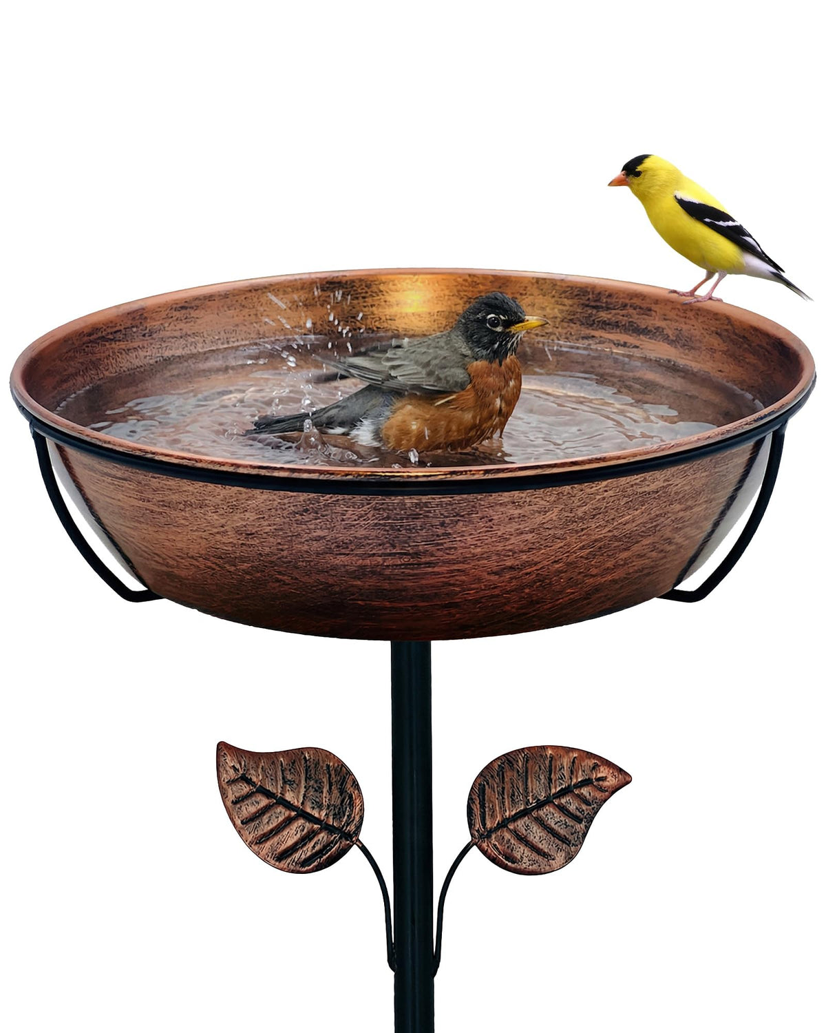 OUISJYER 13" Metal Bird Bath for Outside 3" Deep Removable Bowl with Stake